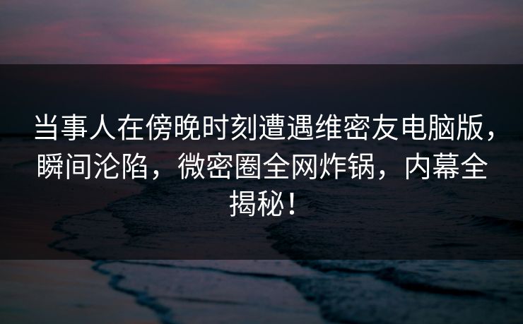 当事人在傍晚时刻遭遇维密友电脑版，瞬间沦陷，微密圈全网炸锅，内幕全揭秘！