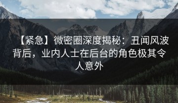 【紧急】微密圈深度揭秘：丑闻风波背后，业内人士在后台的角色极其令人意外