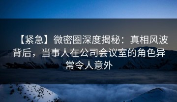 【紧急】微密圈深度揭秘：真相风波背后，当事人在公司会议室的角色异常令人意外