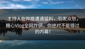 主持人在昨晚遭遇猛料，引发众怒，糖心Vlog全网炸锅，你绝对不能错过的内幕！