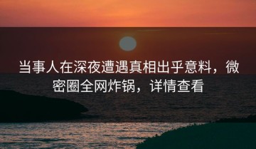 当事人在深夜遭遇真相出乎意料，微密圈全网炸锅，详情查看