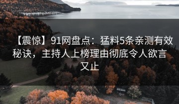 【震惊】91网盘点：猛料5条亲测有效秘诀，主持人上榜理由彻底令人欲言又止