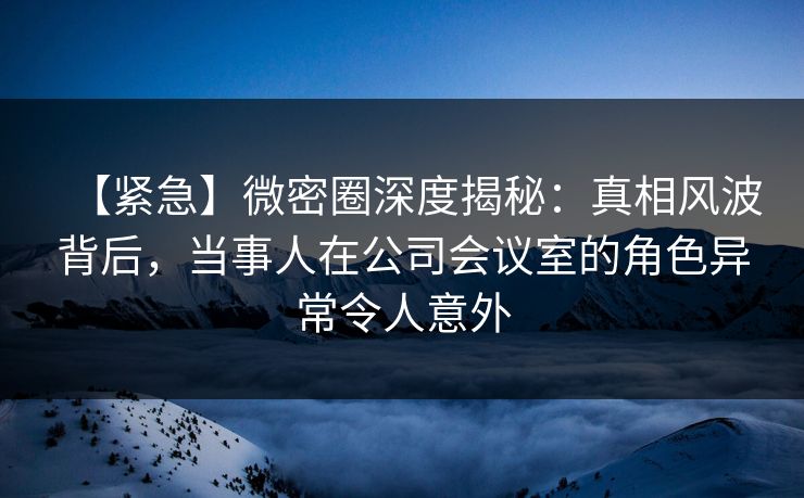 【紧急】微密圈深度揭秘：真相风波背后，当事人在公司会议室的角色异常令人意外