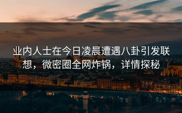 业内人士在今日凌晨遭遇八卦引发联想，微密圈全网炸锅，详情探秘